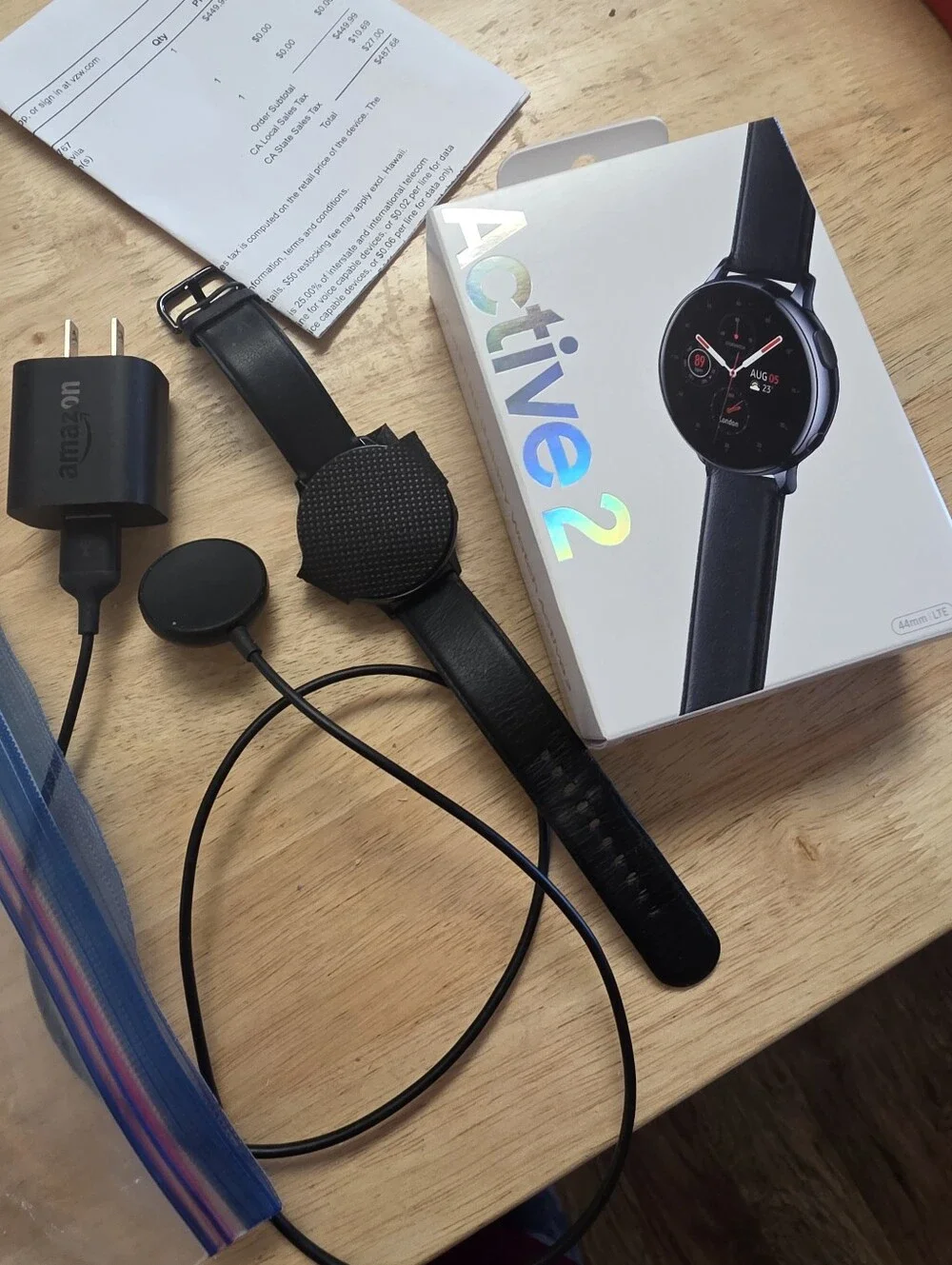 Samsung Galaxy Watch Active2 Black Leather-Style Band Smartwatch
